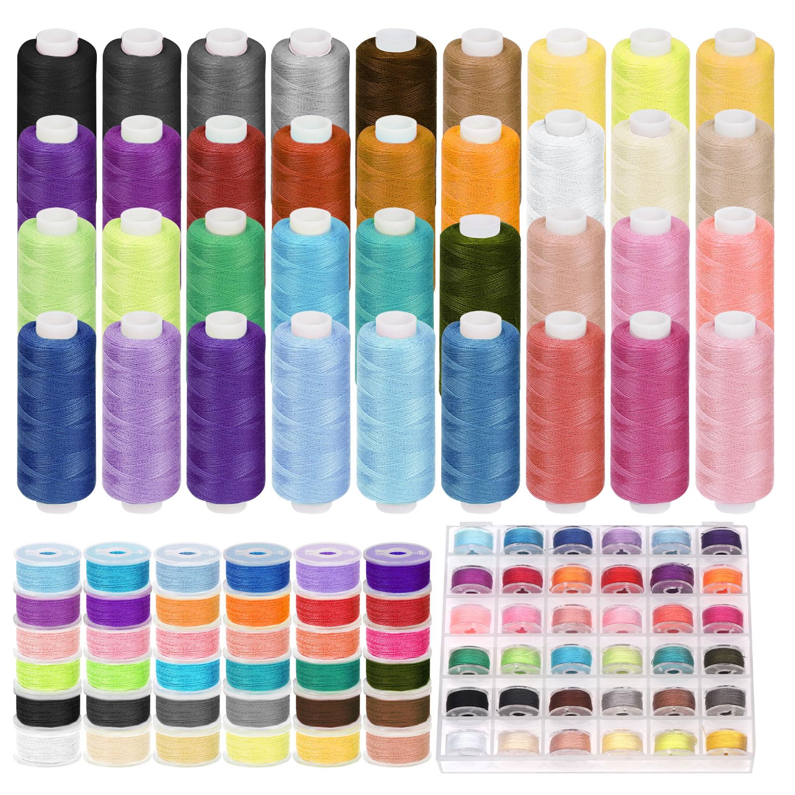 Tanstic 72Pcs Bobbins Sewing Threads Kit, 36 Colors Polyester Thread 400 Yards Per Spool, Same Color Prewound Bobbins with Case for Sewing Machine, Hand Sewing