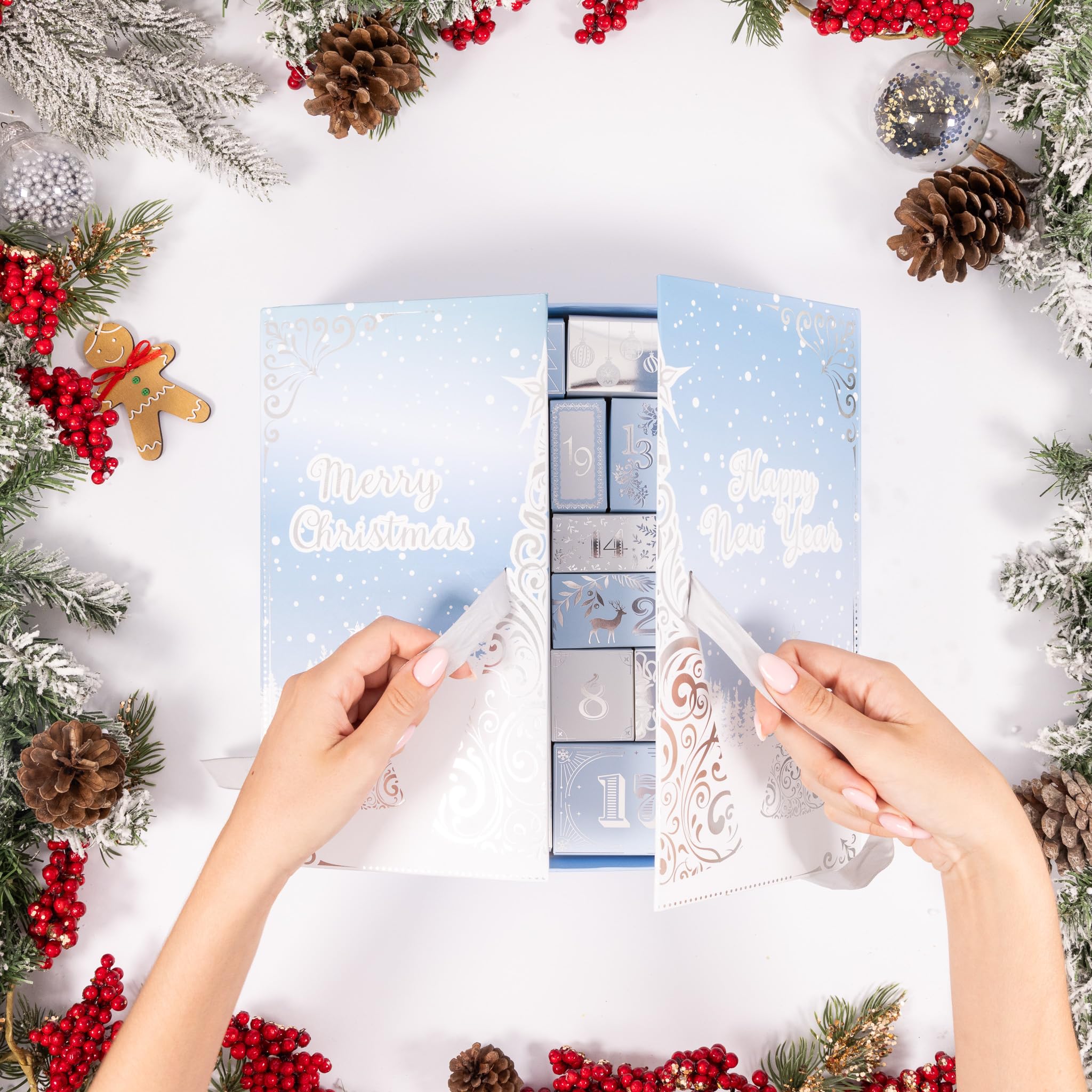 Christmas Advent Calendar Fill your Own 1-24 Day Boxes Luxury Countdown Ribbon (Blue) - Image 3