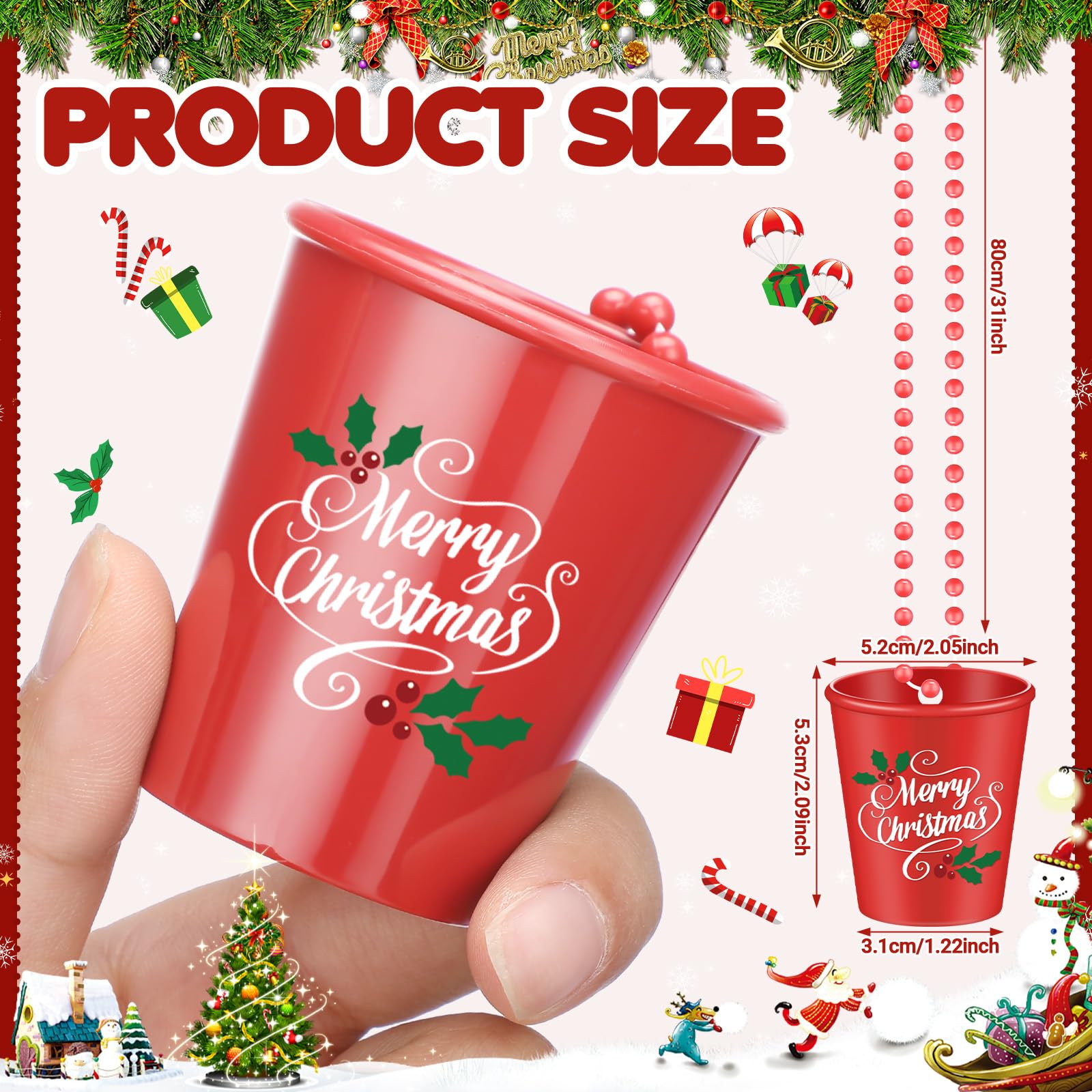 Tigeen 24 Christmas Shot Glass Necklaces Christmas Plastic Shot Cup Necklace Xmas Shot Glass on Beaded Necklace Santa Snowman Elk Shot Glass Necklace for Christmas Holiday Birthday Party Favors (Cute)