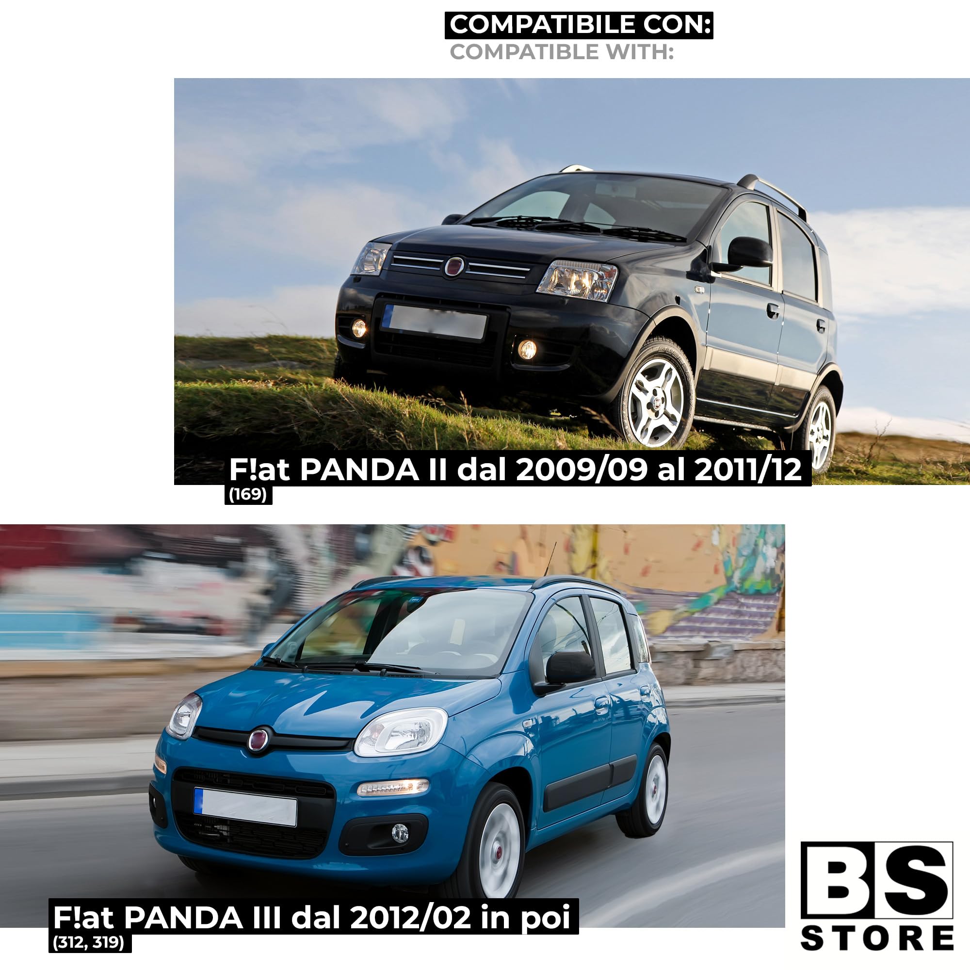 BSSTORE Calotta Specchietto Retrovisore Nera per PANDA dal 2009 in poi (169, 312, 319) Destra - Lato Passeggero