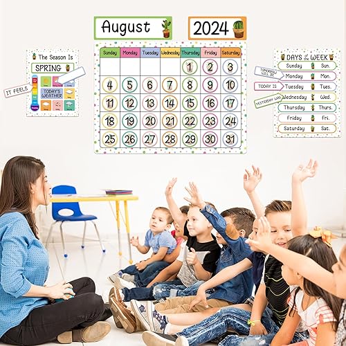 Miniatura 6 de Juego de 98 tableros de anuncios de calendario de cactus bohemio con estaciones festivales clima y días de la semana para el aula suministros de