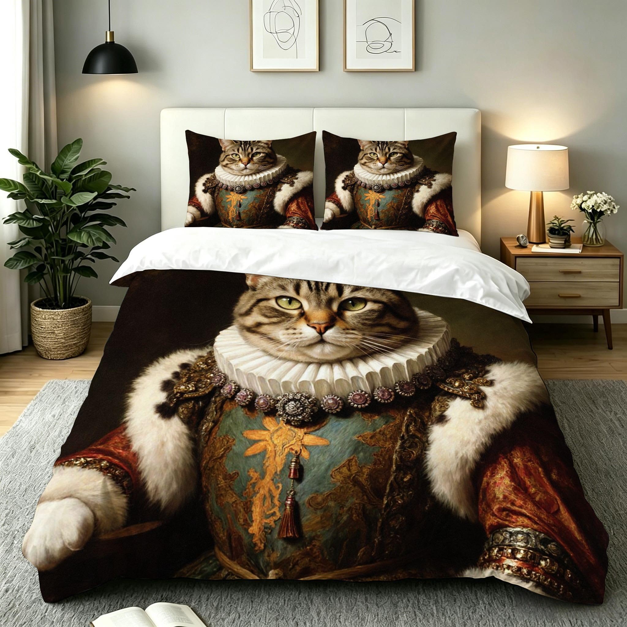 Housse de Couette 160x200 Chat sans Repassage en Microfibre Infroissable