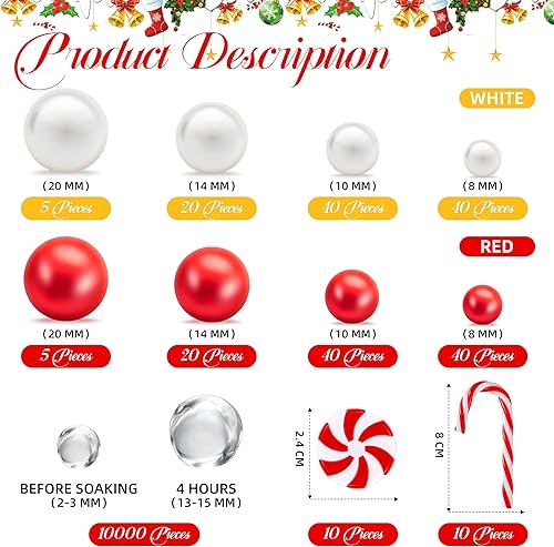 Miniatura 2 de BYMORE Kit de relleno de jarrón flotante para manualidades, incluye 10000 cuentas de gel de agua, 210 perlas rojas y blancas, 20 bastones de