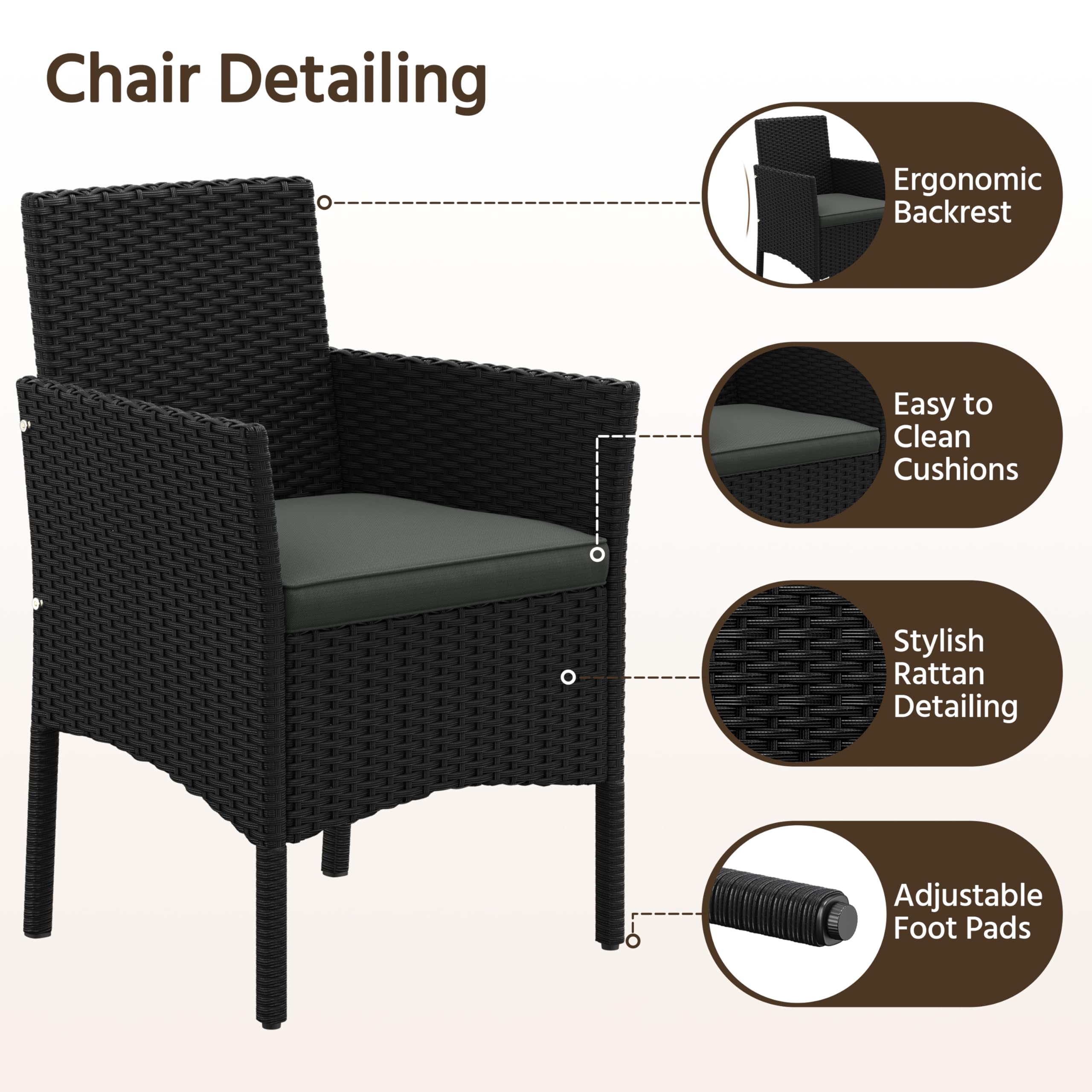 Yaheetech 4-Piece Rattan Patio Furniture Set, Outdoor 4 Seater Patio Conversation Sets with Glass Top Coffee Table, Weather Resistant Garden Conversation Set for Patio, Backyard, Deck, Black/Gray — view 5