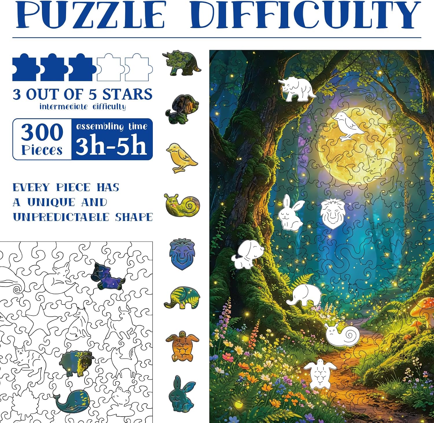 300pcs Wooden Puzzles for Adults Forest Tree & Moon image 3