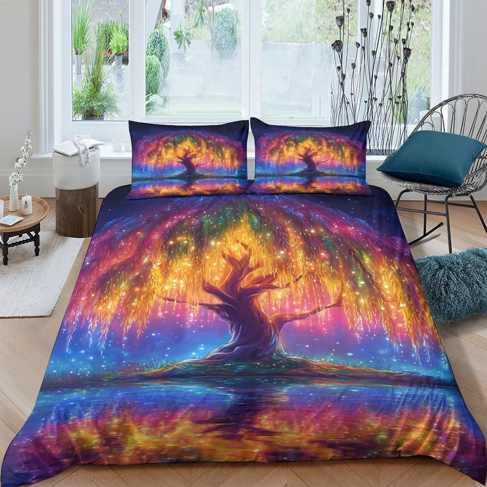 Ctjqhvkz Style-8 3D Printed Colorful Fantasy Tree Fitted Sheet Microfiber Soft Artistic Bed Sheet Bedroom Mattress Cover Decor Single（135X200cm）
