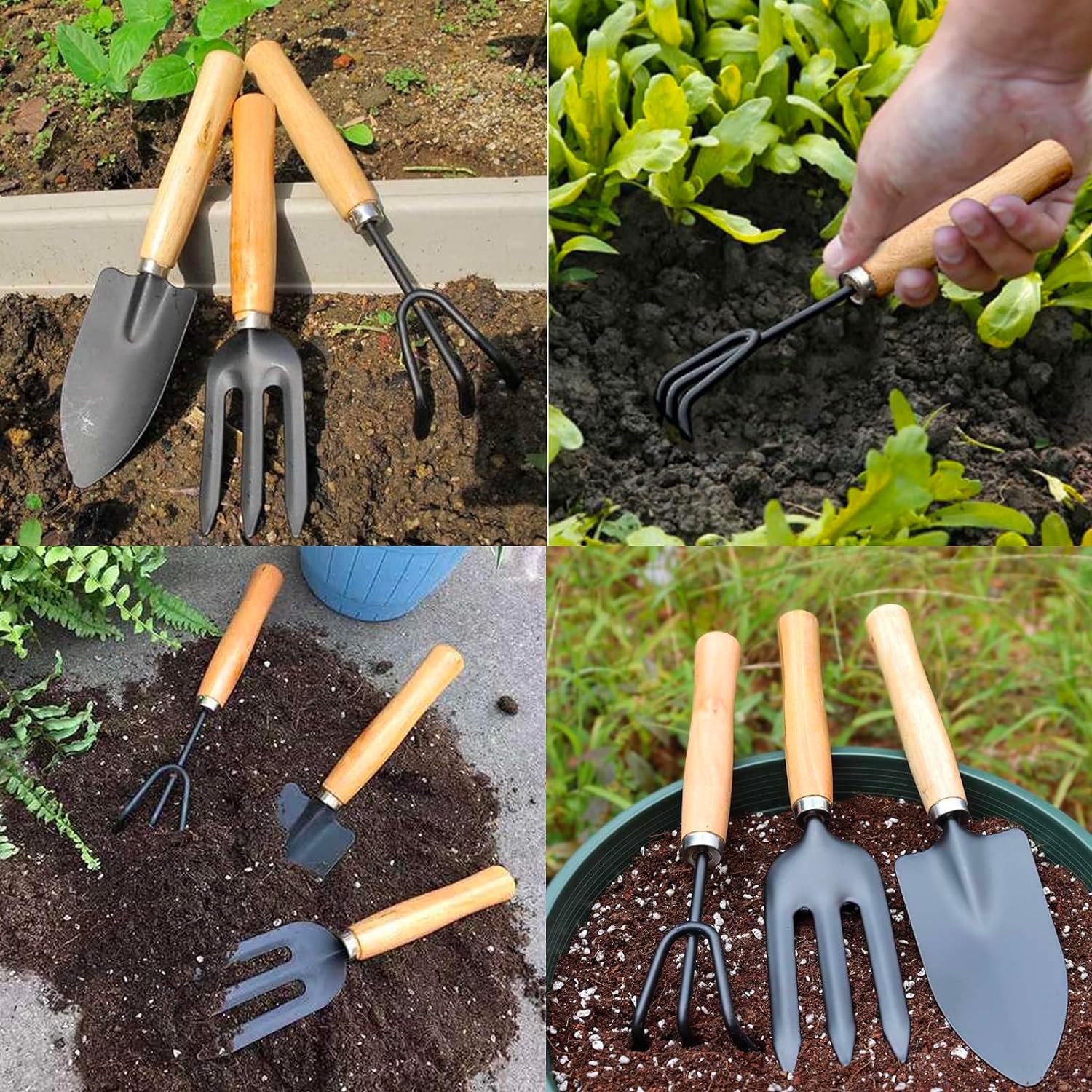 Avilia Cesto con Attrezzi per Giardinaggio - Set Completo con Rastrello e Palette, Ideale per la Cura del Giardino, 22x22x35 cm