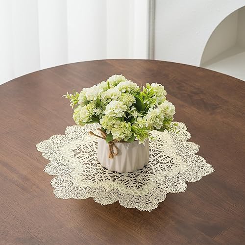 Miniatura 7 de BACKTOEDEN Manteles individuales redondos en color dorado claro, juego de 6 manteles individuales lavables y fáciles de limpiar, resistentes al Copo