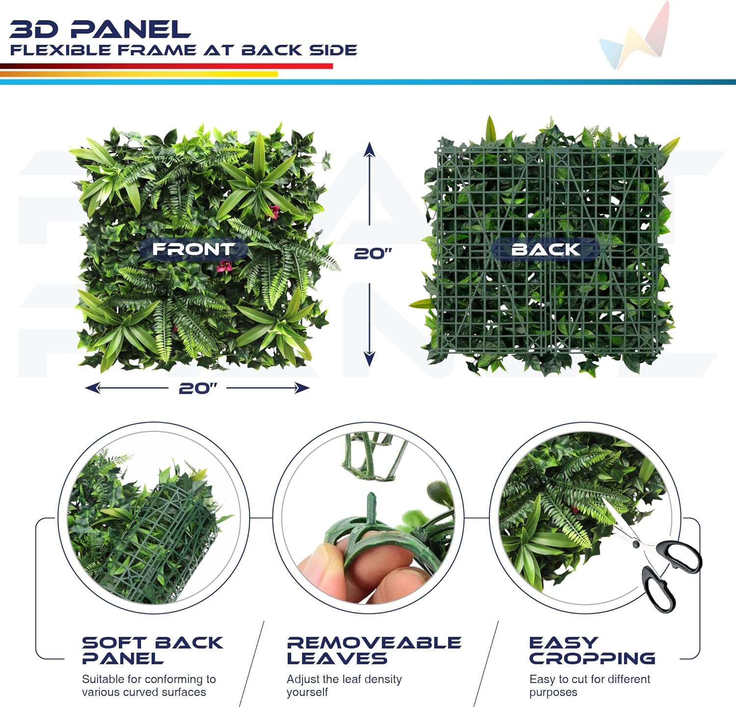 Windscreen4less 3 PCS 20"x20" Artificial Boxwood Panels Faux Plant Grass Green Wall Panel Decoration for Outdoor Indoor Garden Backyard (Style 7)