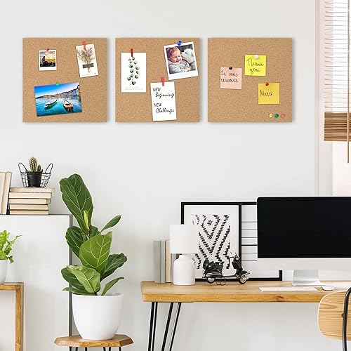 Miniatura 3 de AKTOP Tablero de anuncios de corcho de 12 x 12 pulgadas, azulejos de corcho de 12 pulgadas de grosor, paquete de 12 unidades, tablero cuadrado