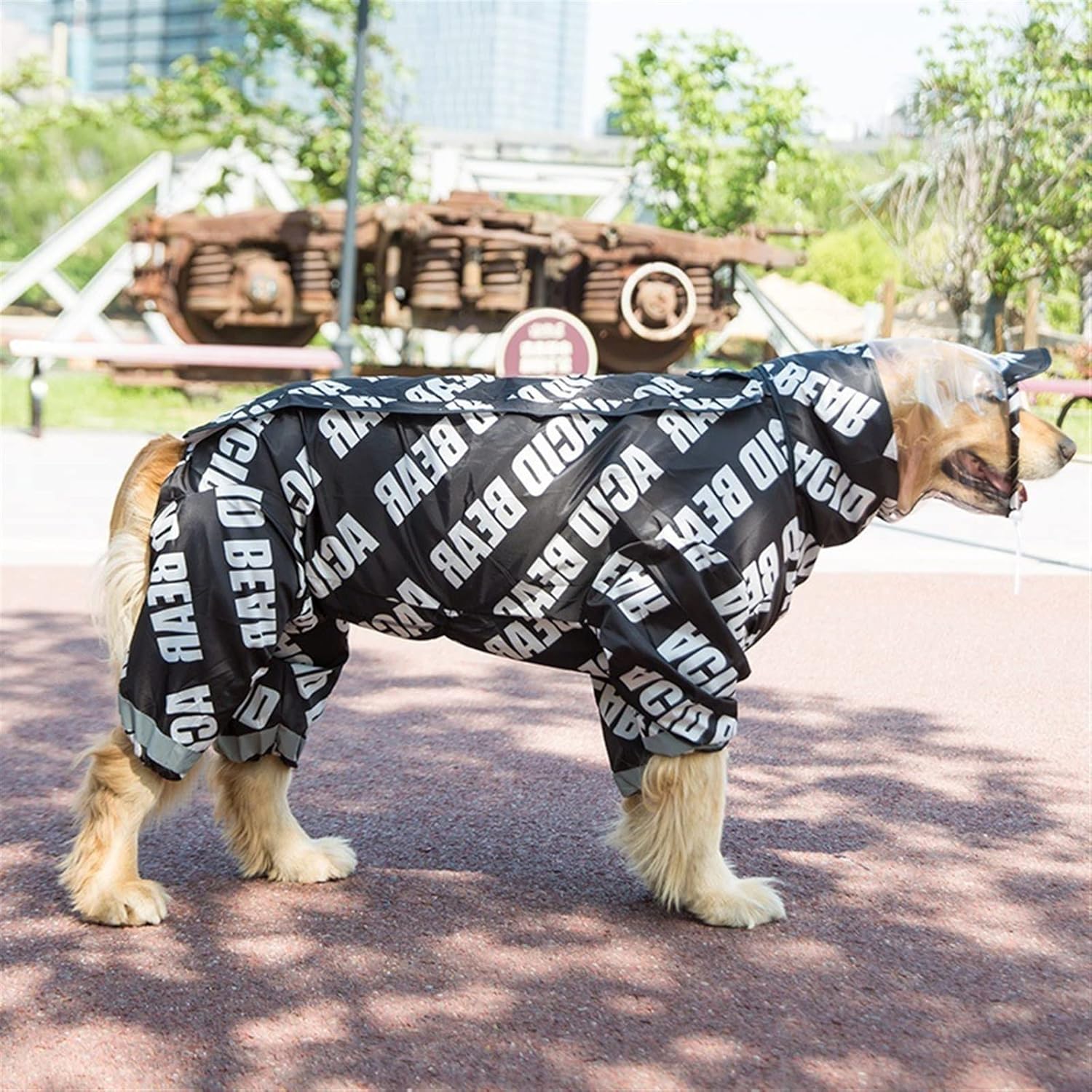 Dog Raincoats Large Dog Raincoat Fashion Waterproof Pet Rain Clothes Jumpsuit for Giant Large Dogs Outdoor Golden Retriever Pet Clothing Coat (Color : Black, Size : XL-Large)