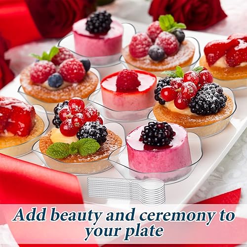 Miniatura 4 de 500 mini cuencos de postre con cucharas de 1 onza, mini platos desechables de postre de plástico con cucharas de plástico transparente, platos de