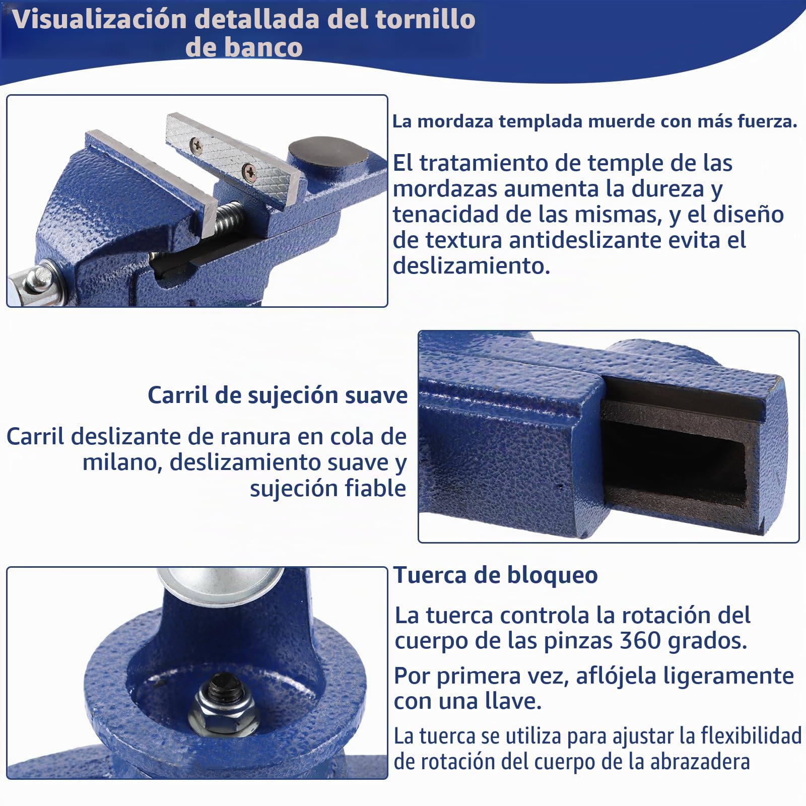 Tornillo de Banco de Trabajo 70 mm, Mordaza Giratoria 360°, Prensa Pequeña de Acero Fundido para Mesa, Bricolaje, Lijado, Taladrado y Sujeción Manual en Taller Doméstico