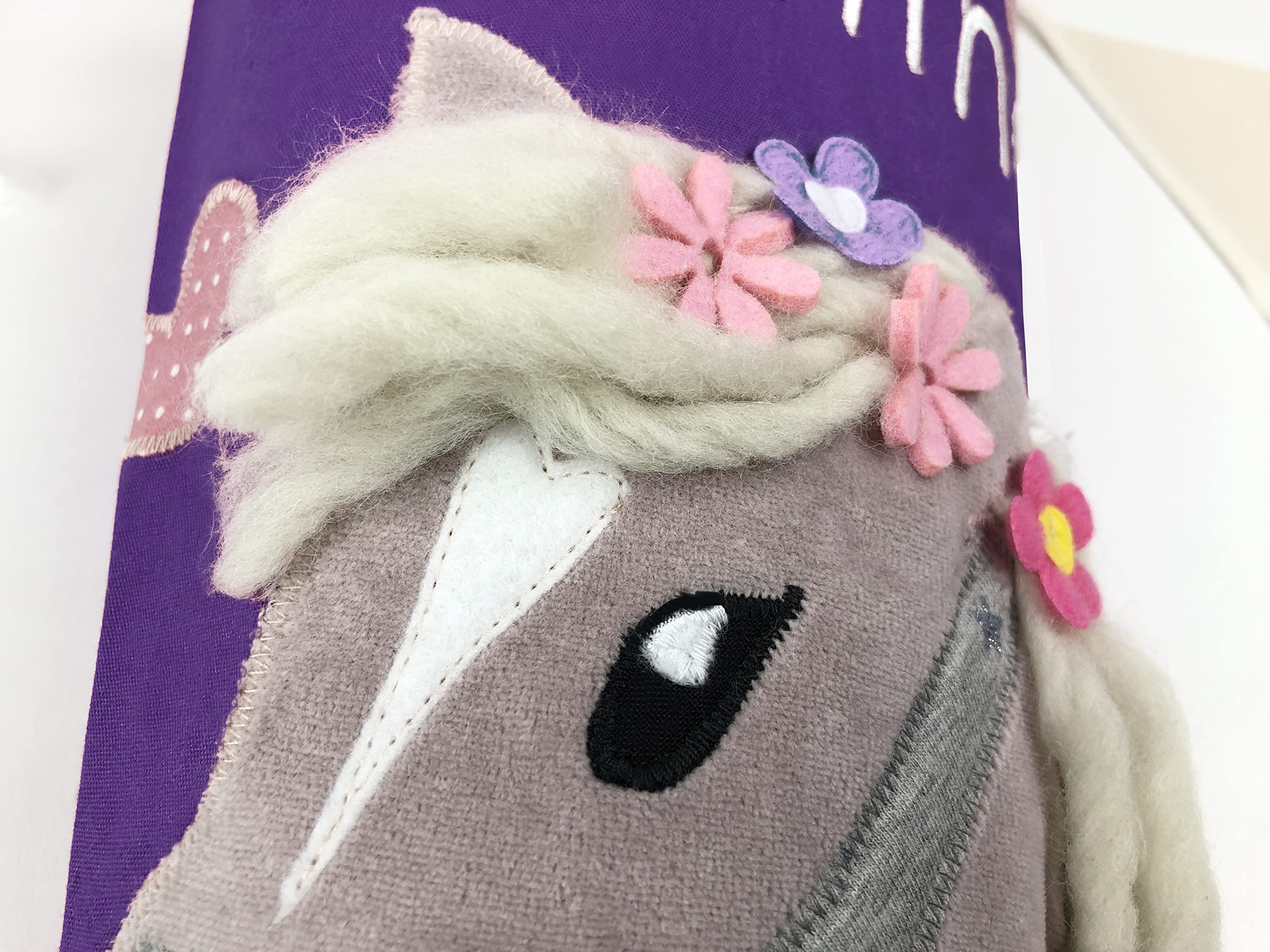 Schultüte/Zuckertüte Pferd mit Namen in lila zur Einschulung für Mädchen, aus Stoff, mit Kissen bestellbar