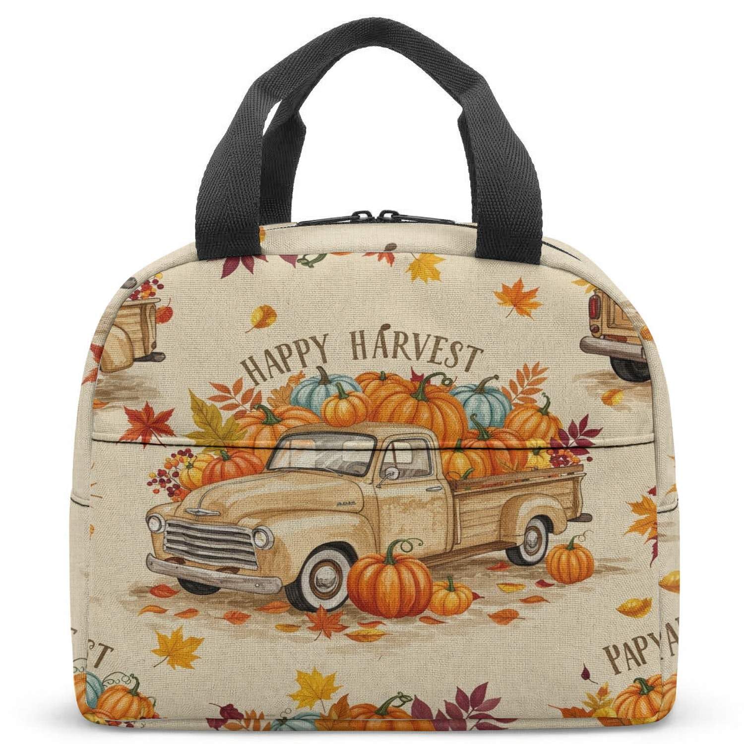 Sac isotherme repas citrouille et feuilles d'automne idéal pour transporter votre gamelle