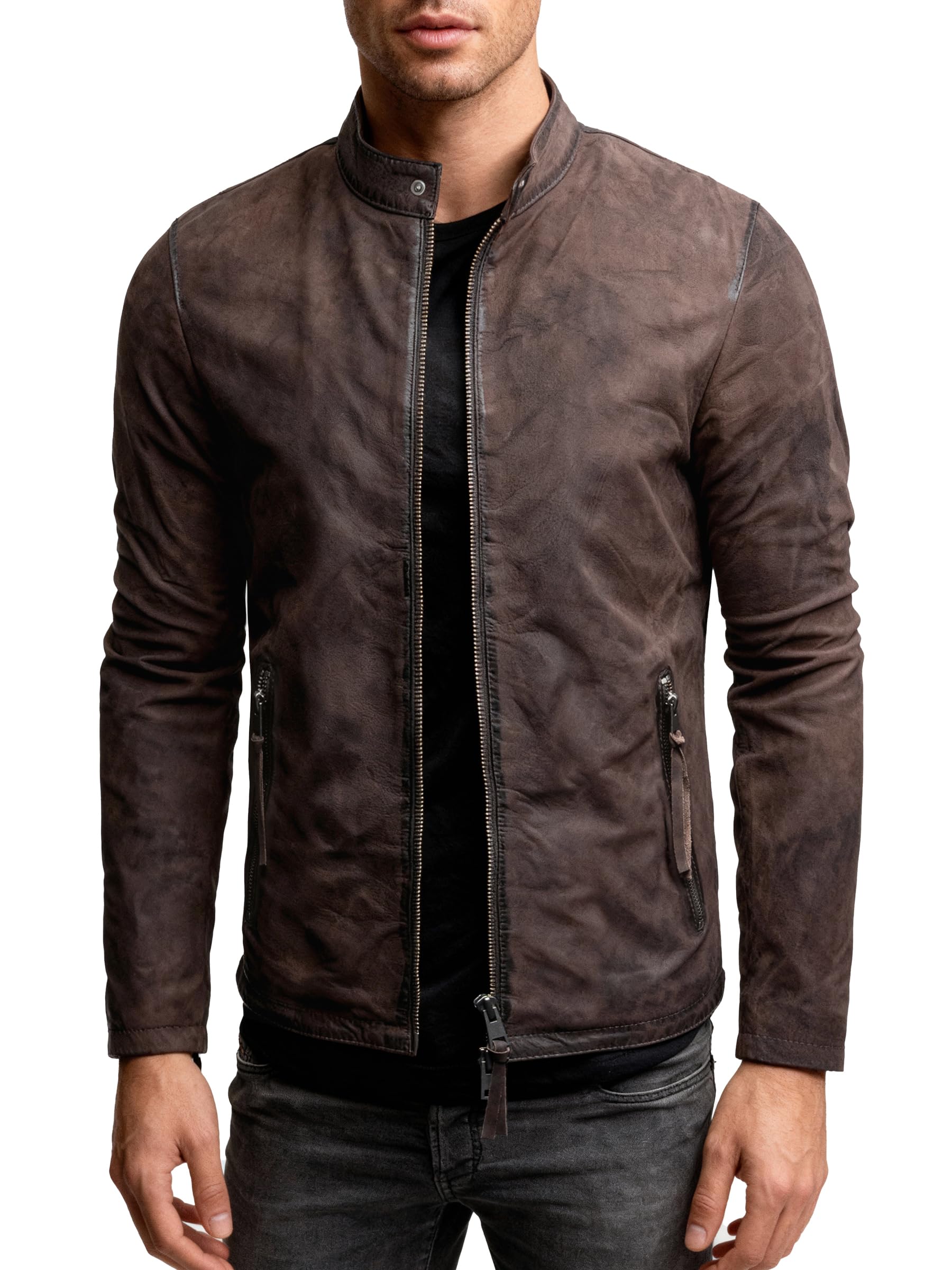 Crone Noa Herren Lederjacke Cleane Basic Echtleder Jacke