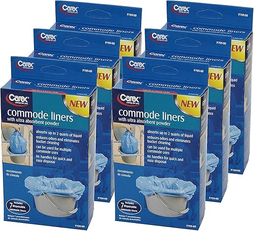 Carex Health Brands Commode Liners se adapta a la mayoría de los inodoros, con polvo absorbente, contiene 2 cuartos de líquido, desechables- - 7