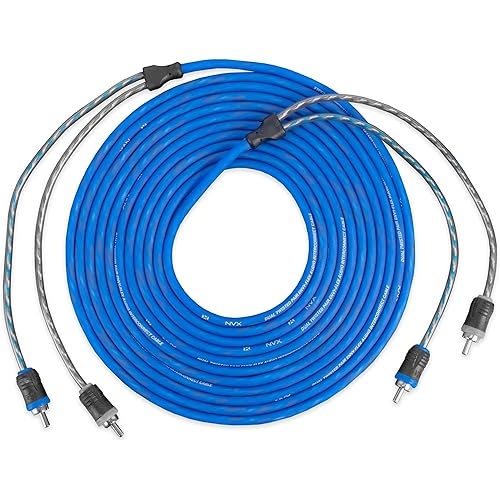 NVX® XIV26 19.69 ft (6 Meter) Oxygen Free Copper 2-Channel Twisted Pair V-Series Car Audio RCA Audio Interconnect Cable with Shielded Noise Reduction and Split-tip Silver-Plated Ends