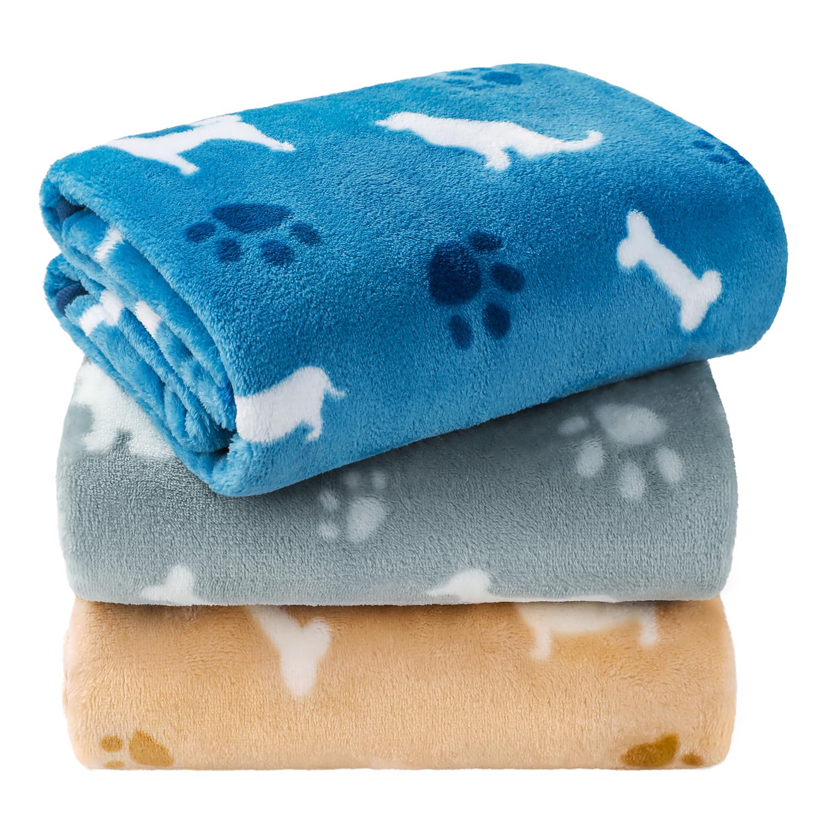 luciphia 3 Stück Hundedecke Katzendecke,Waschbare Haustier Decken aus Flanell für Kleine Mittel Große Katzen und Hunde,Verdickte Tragbare Schutzdecke für Sofas,Autos,Betten,Hund Pfote Knochen,45*75cm