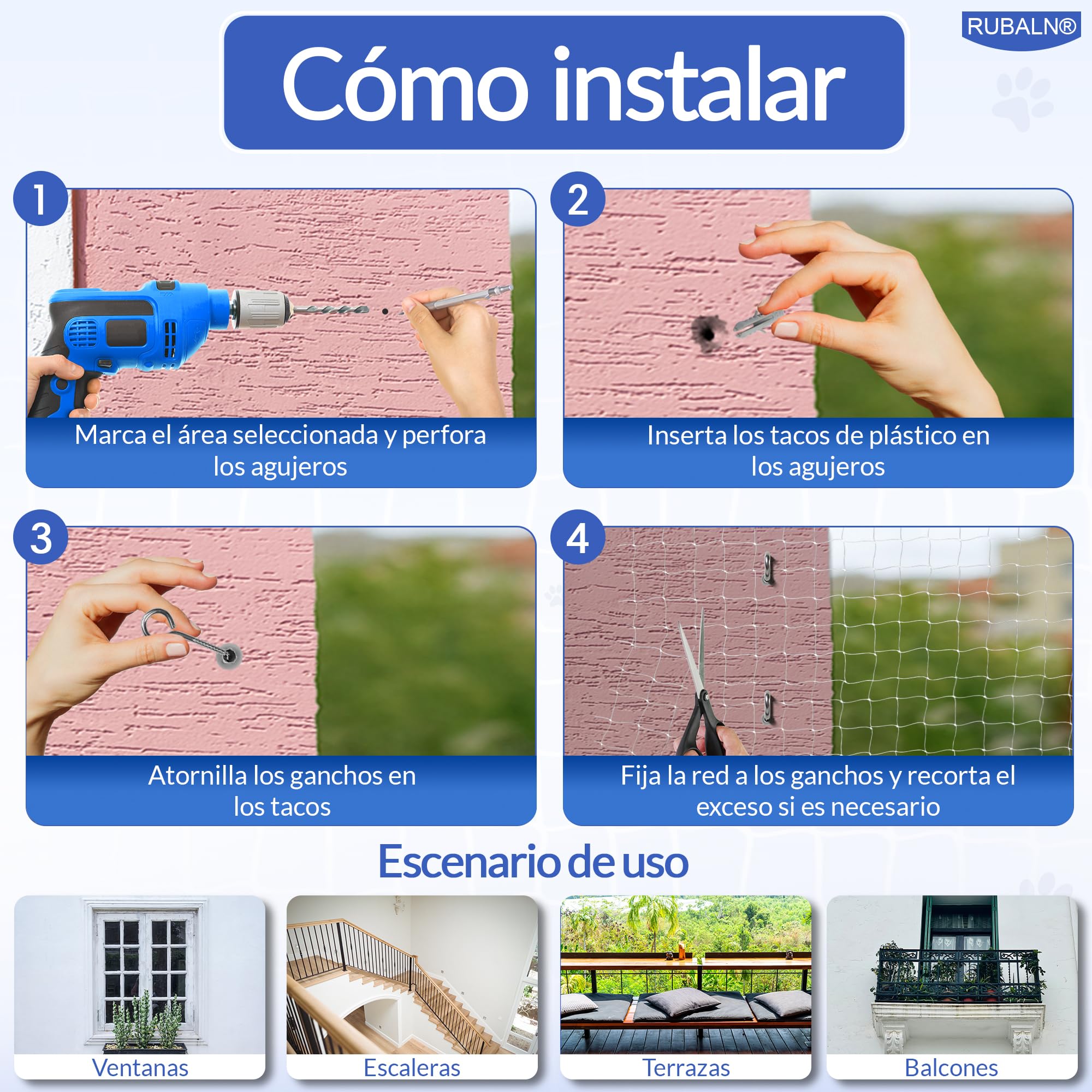 ️Red para Gatos Terraza-Red Gatos Ventanas Balcon-Malla para Gatos de Nylon Transparente-Red Gatos Terraza-Resistente+Kit instalación+Instrucciones de instalación+Juguete para Mascota (3x8)