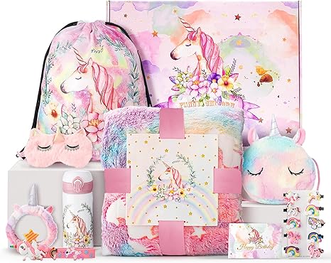 Unicorn Toys for Girls Age 4-6 6-8 3 4 5 6 7 8 9 10 Year Old for Teen Girl Gift Trendy Stuff Easter Baskets Set with Unicorn Blanket Water Bottle