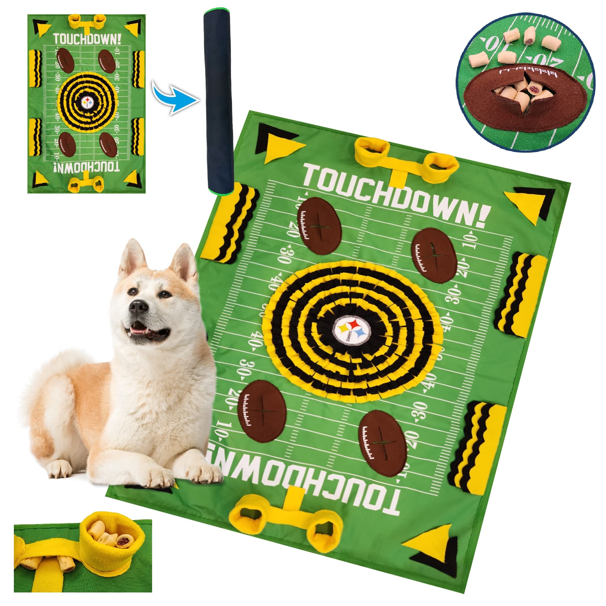 NFL Pittsburgh Steelers Dog Snuffle Mat – Interactive Pet Slow Feeder, Football Field Design Food Puzzle Toy for Dogs &amp; Cats, Foraging Activity Mat for Smarter Feeding