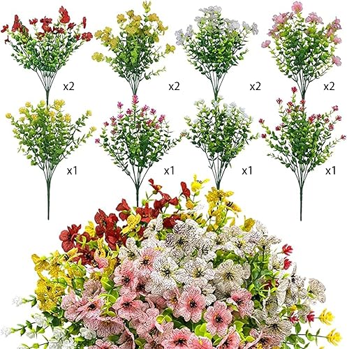 Miniatura 9 de 6 paquetes de flores artificiales de otoño para exteriores, plantas de plástico falsas resistentes a los rayos UV, arbustos artificiales, flores de
