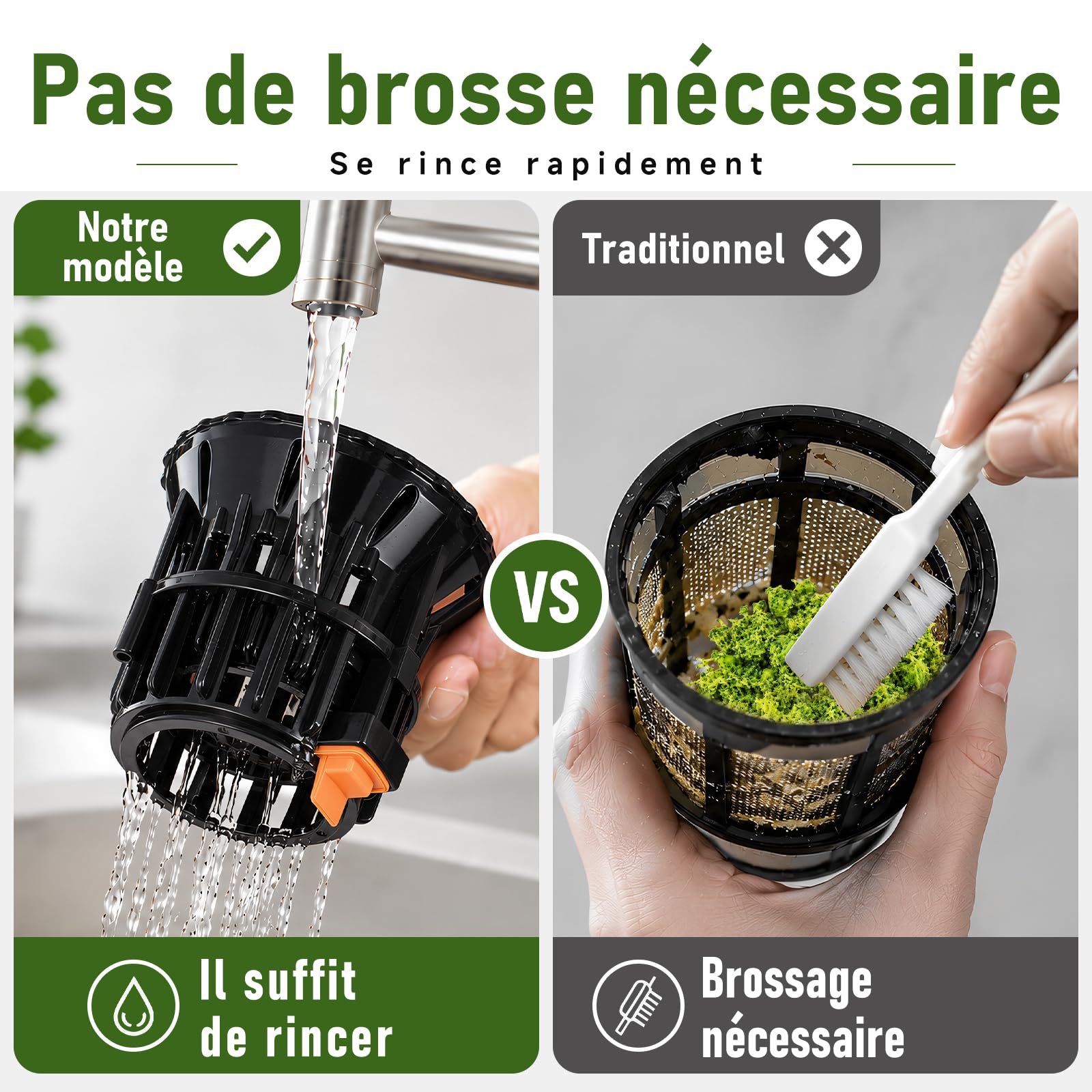 AAOBOSI Extracteur de Jus à Froid 2,5L, Goulotte Extra-Large de 165 mm | pour Fruits et Légumes Entiers, Filtre 3-en-1 (Jus, Sorbets et Boissons Végétales), Rendement Élevé en Jus, Facile à Nettoyer