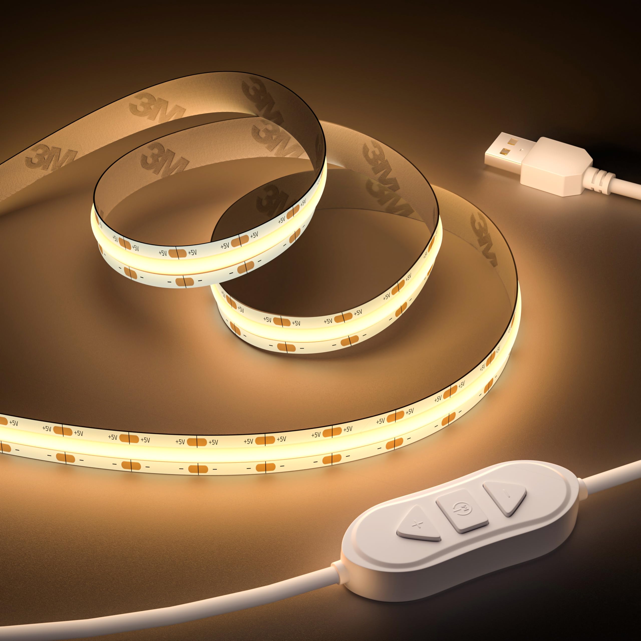 OULARA USB COB LED Streifen 5V Warmweiß 2700K,3M dimmbare 960LEDs COB LED Band Licht, Flexibler LED Strip Mit Speicher Funktion für TV Hintergrund beleuchtung,Schlafzimmer,Spiegel