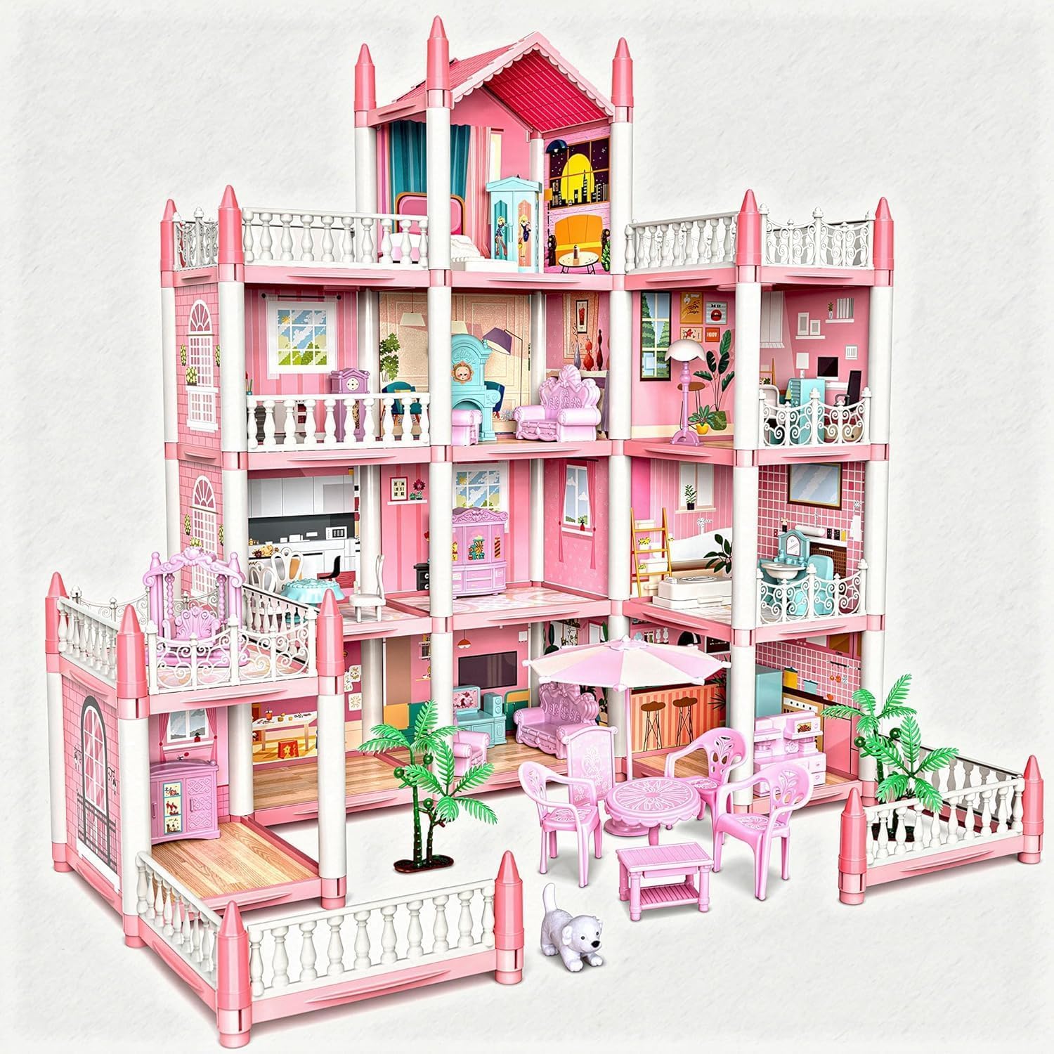 13-Room Luxury Doll House Playset with Furniture & Dolls | 3-Story Princess Dream House with Accessories | DIY Pretend Play Dollhouse Gift for Kids Girls 6+-image-35