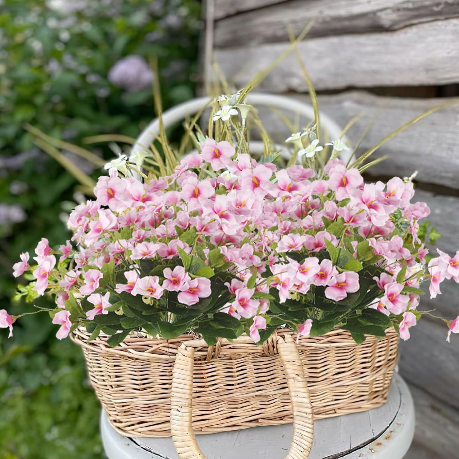 2 Pcs Artificial Flowers for Outdoors Hibiscus Faux Impatiens Outdoor Planters Pink Artificial Tropical Flowers Realistic UV Resistant Silk Flowers for Outside Front Porch Spring Summer Decor - Image 4