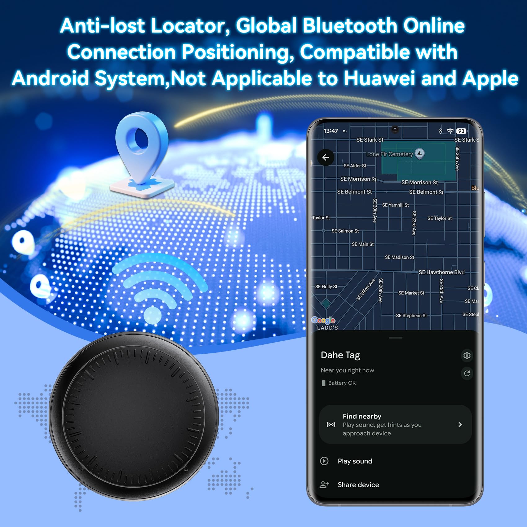 GPS Tracker per Auto, Air Tracker Android, Magnetico, IP68 Impermeabile, Localizzatore con App Copertura Globale, Tracciare Veicolo Moto, Senza SIM