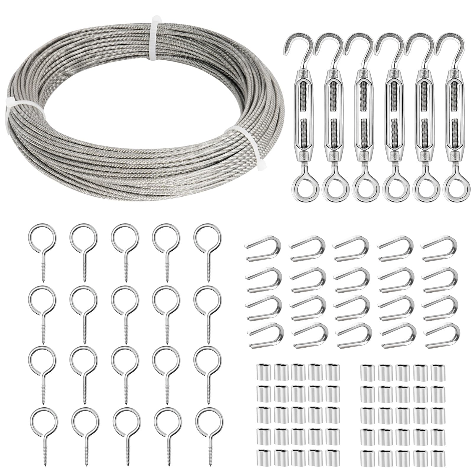 TooTaci 2mm Garden Wire for Climbing Plants, 30M Steel Cable Kit, Heavy Duty Garden Wire Rope with M4 Turnbuckles, Ideal for Trellis Systems, Fence, and Outdoor String Lights Hanging