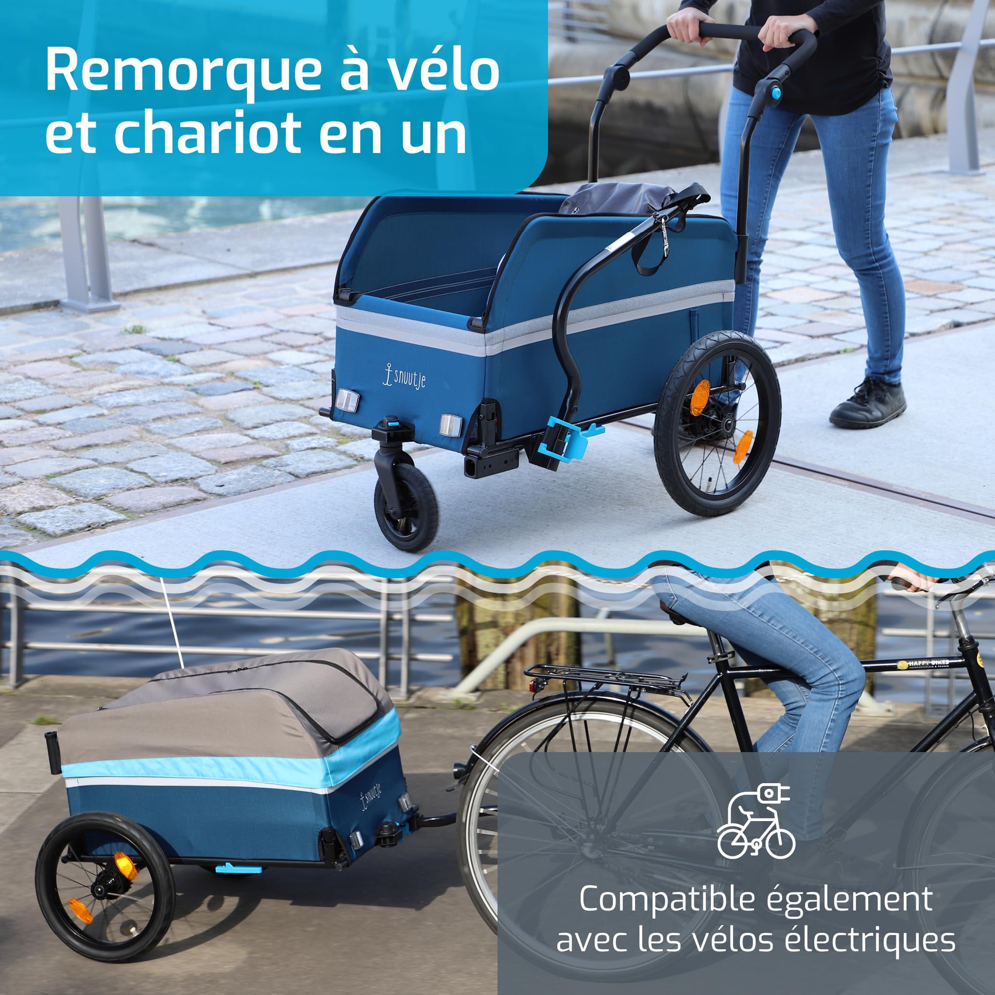 Remorque de Transport Pliable 2 en 1 Vélo Chariot Compatible Vélo Électrique Camping Jardin