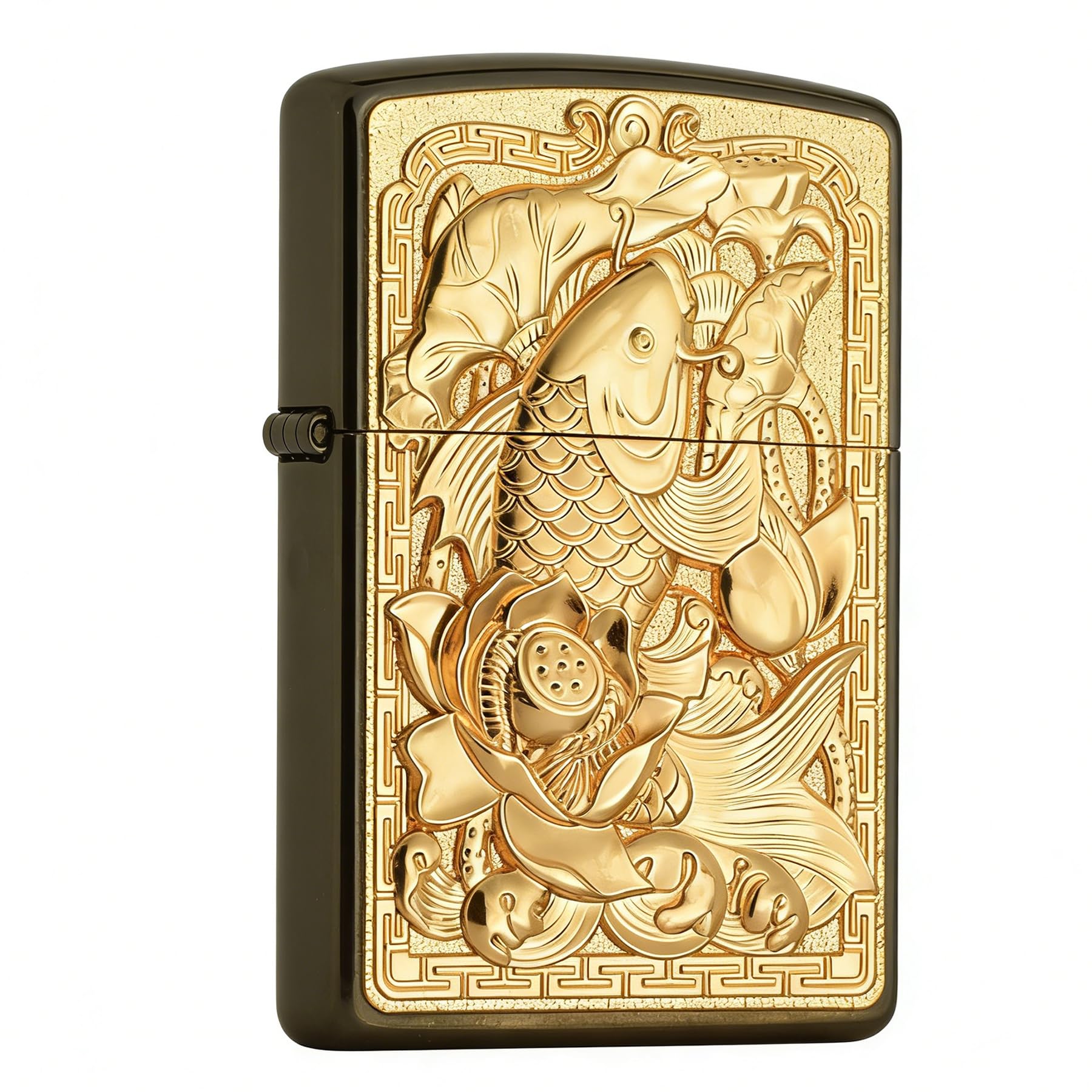 Encendedor retro tallado de dragón en metal recargable con tapa abatible portátil