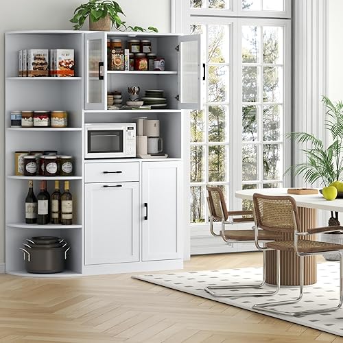 Miniatura 5 de Loomie Armario de despensa de cocina con almacenamiento de basura inclinable y estantes laterales de 5 niveles, cacerola independiente con soporte