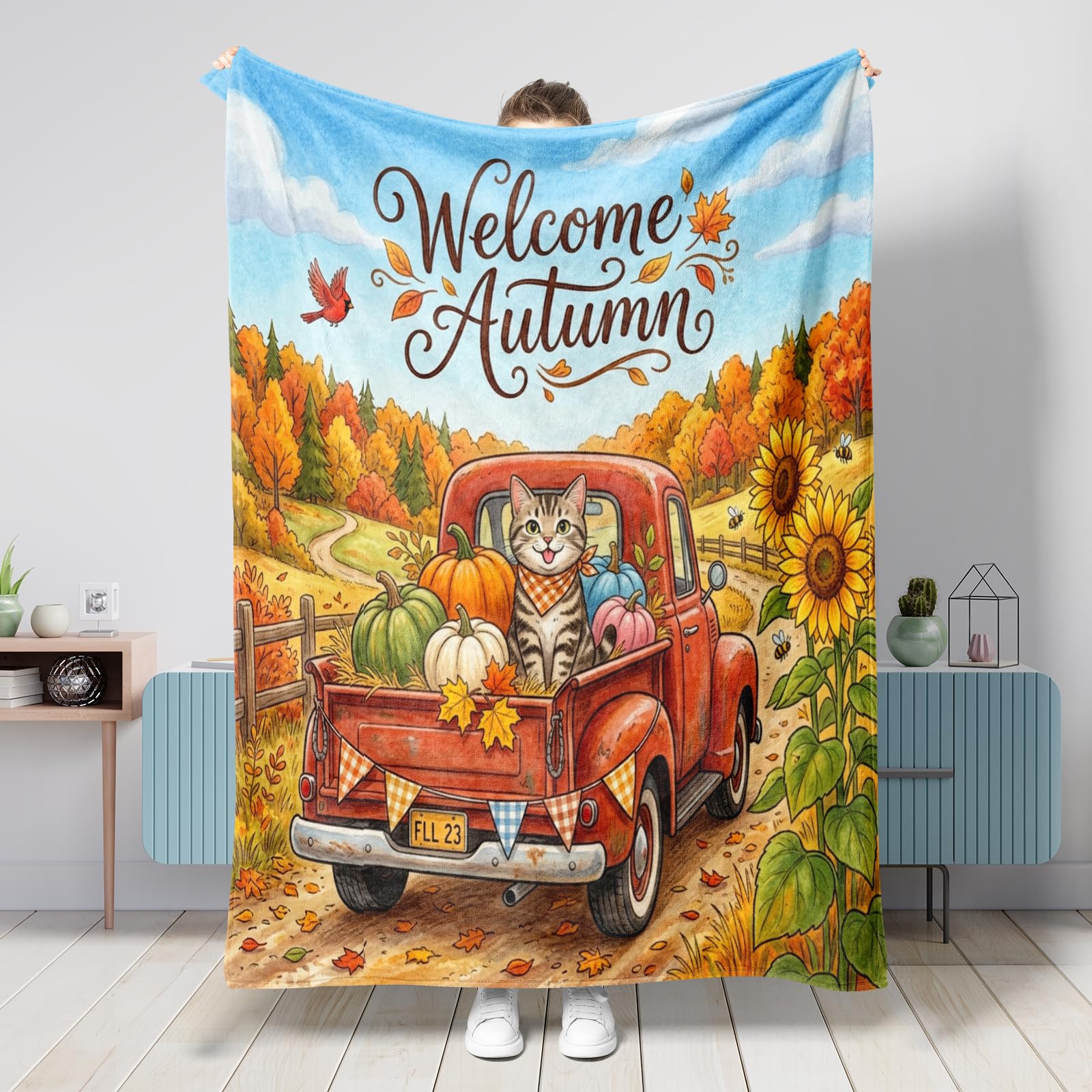 Couverture chat américain d'automne pour cocooning sur canapé et voyage en famille