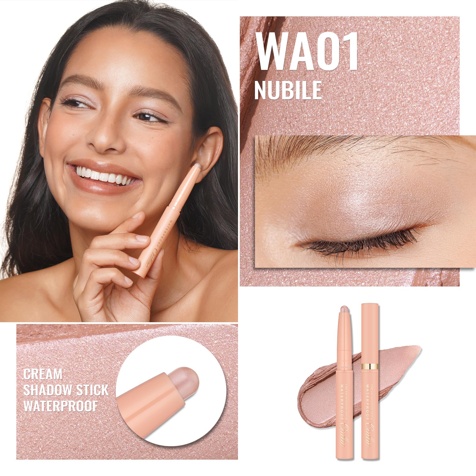 Oulac Twist-Up Nude Eyeshadow Stick - Creamy Waterproof Crayon, Long Lasting Vegan & Cruelty-Free Eye Makeup, 1.25g, WA01 Nubile - Image 2