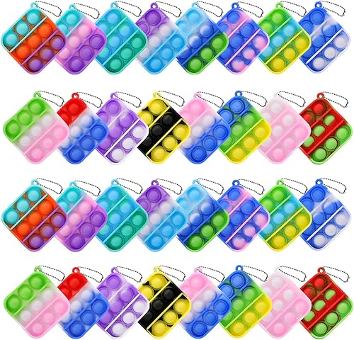 Paquete de 32 juguetes para la ansiedad llavero simple de burbujas para reventar juguete sensorial para aliviar el estrés del arcoíris juguetes de
