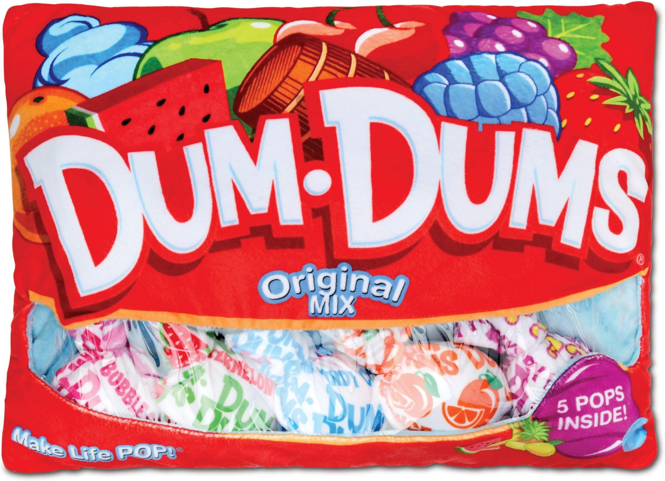 Dum Dums Pops Package 17.5" x 13.75" Pillow Set with Mini Lollipop Candy Pillows