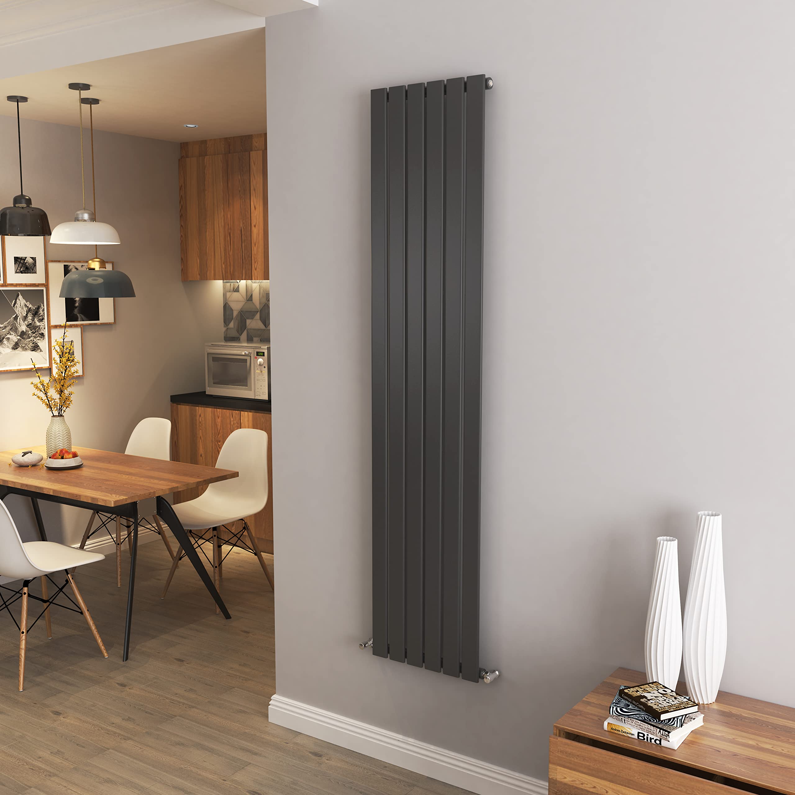 Biubiubath Anthracite Vertical Radiator Single Column Flat Panel Central Heating Radiators 1800 * 408Mm