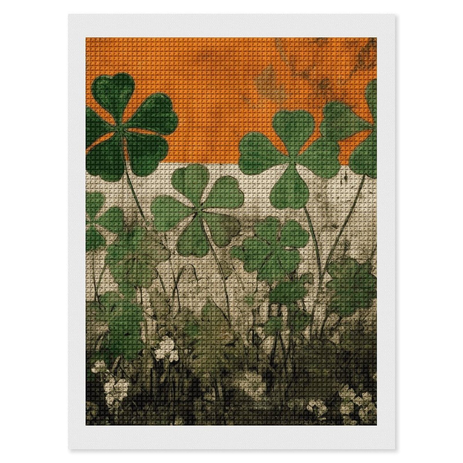 Clover on Flag Background Diamond Art Kits for Adults, DIY 5D Diamonds Painting Kits for Beginner, Round Full Drill Diamond Dots Painting, 12"x16" Diamonds Pictures Gem Art and Crafts Wall Decor