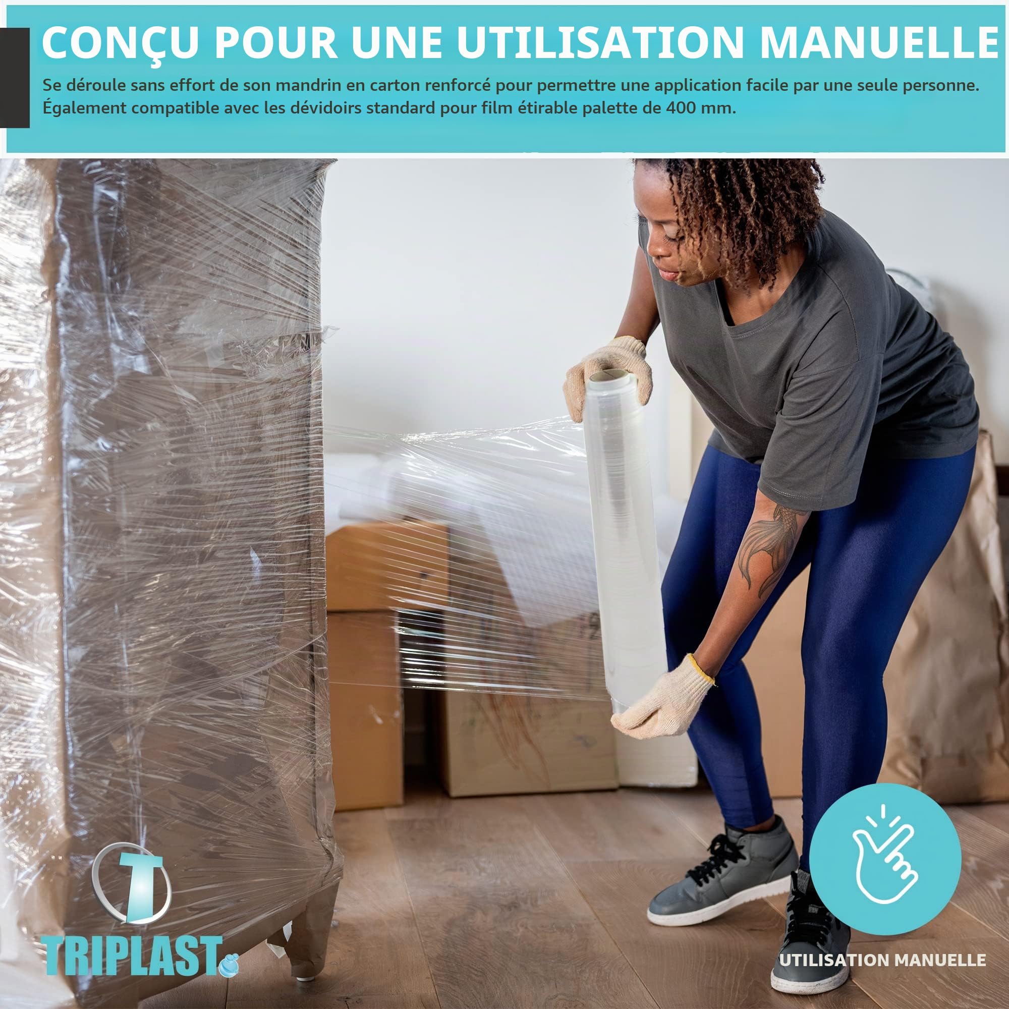 Film étirable pour palette 400 mm x 250 m transparent (lot de 2) par Triplast