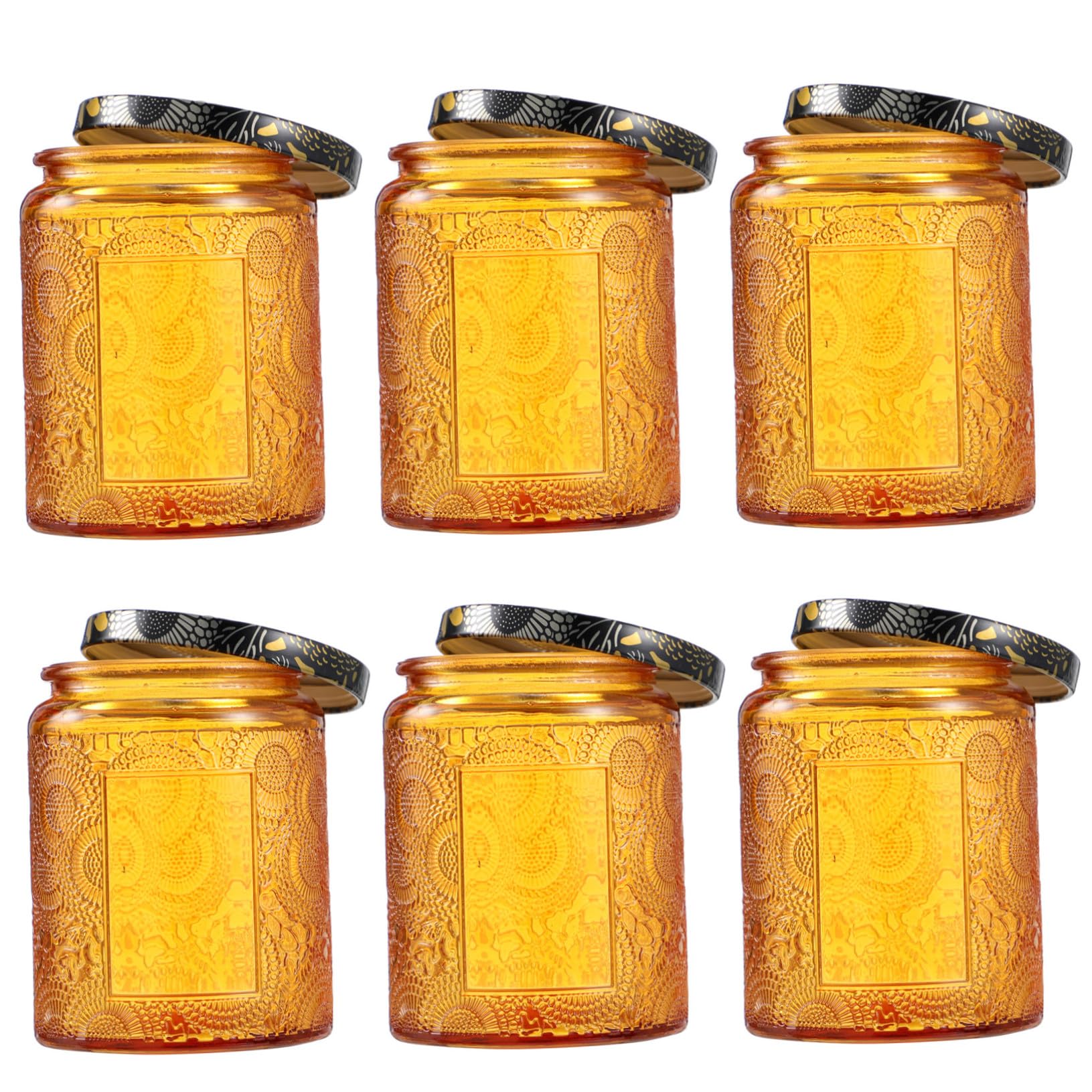KALLORY 6pcs Embossed Glass Candle Jars Candle Containers for Craft for Giving