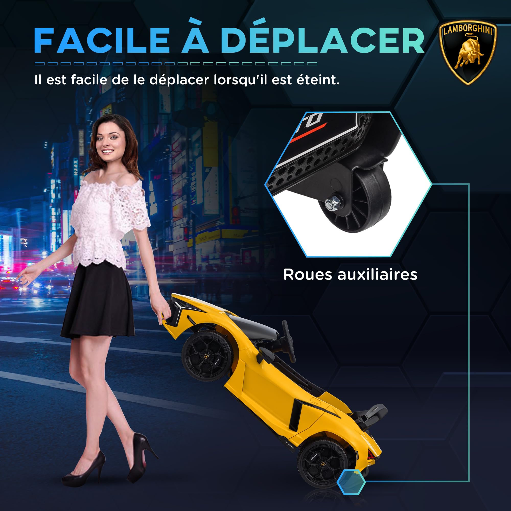 AIYAPLAY Voiture électrique Enfants sous Licence Lamborghini Revue Jaune | Véhicule Électrique 12V, Portes Papillon, Télécommande 2,4G, Suspension, Phares, Musique, Klaxon, pour Enfants 3 à 5 Ans