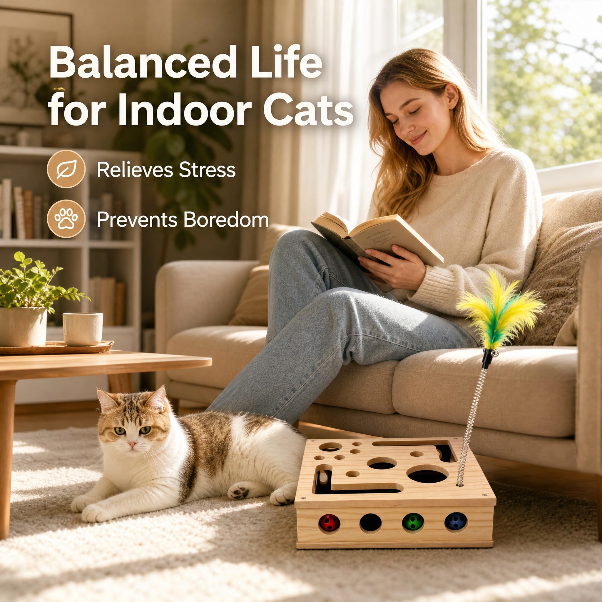 Jouet Interactif pour Chats, 2026 Nouveau Jouet Interactif pour Chats d'Intérieur, Jouet pour Chat Puzzle, Griffoir Interactif Chat avec 3 Balles Baguette à Chat