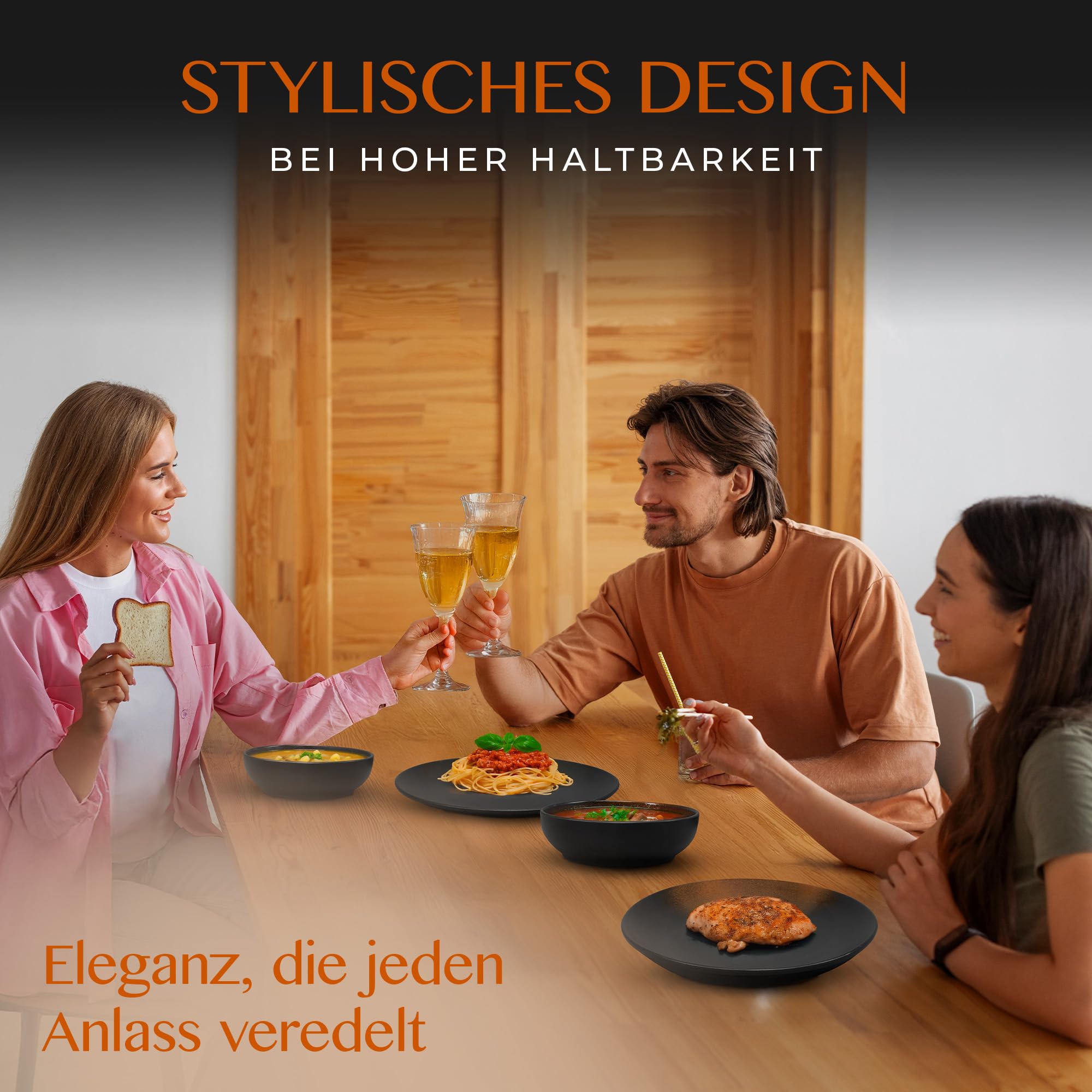 12-teiliges Geschirr-Set aus Steinzeug – Prairie Linie-edles Design im braun/schwarz Farbton, Service bestehend aus 4 Speisetellern, 4 Desserttellern und 4 tiefen Tellern/Premium Kollektion