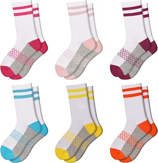 Girls Crew Socks Athletic Half Cushioned Long Socks Cotton Calf Socks For Kids 6 Pairs