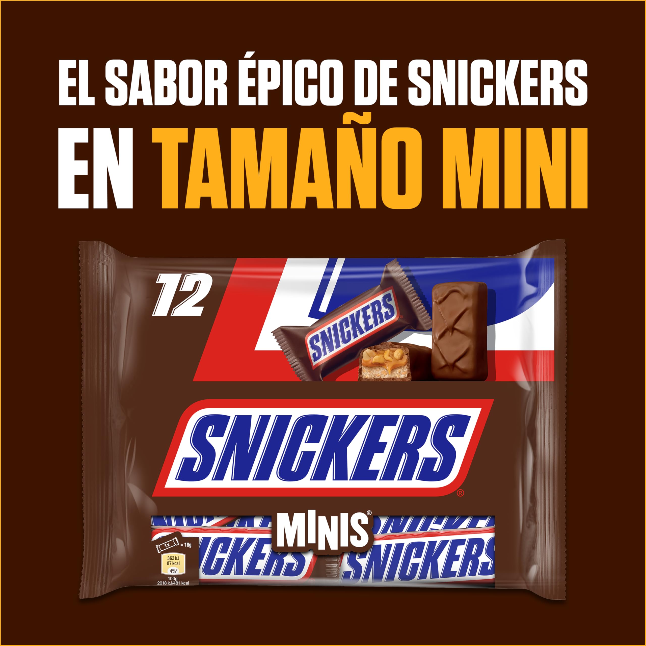 Snickers Chocolatina con Deliciosa Crema de Cacahuete, Suave Caramelo y trocitos de Cacahuete recubiertos de Chocolate con Leche, 5 x 50g