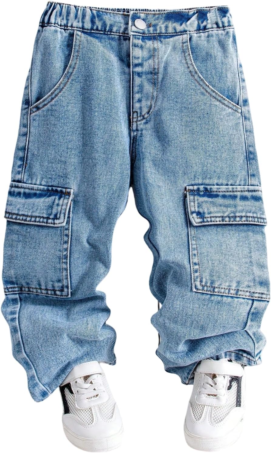 GORGLITTER Boy's Denim Jeans Pants Baggy Stacked Elastic Waist Joggers Pants with Pockets